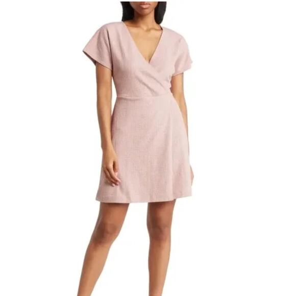 Madewell Faded Mauve Cross-front Flutter Sleeve Fit and Flare Mini Dress Size S - Picture 1 of 8